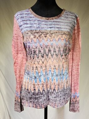 Prana Pink Multi-Pattern Long-Sleeve Knit Top